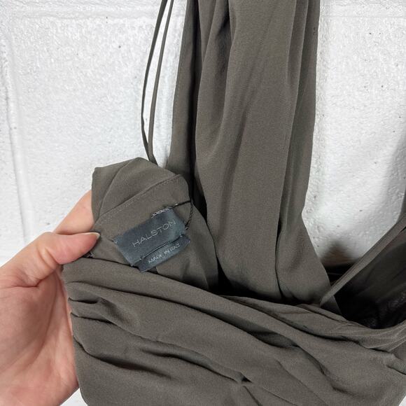 Halston Silk Dress Draped Halter Cocktail IT 42 US 6 Olive Grecian - Picture 3 of 7